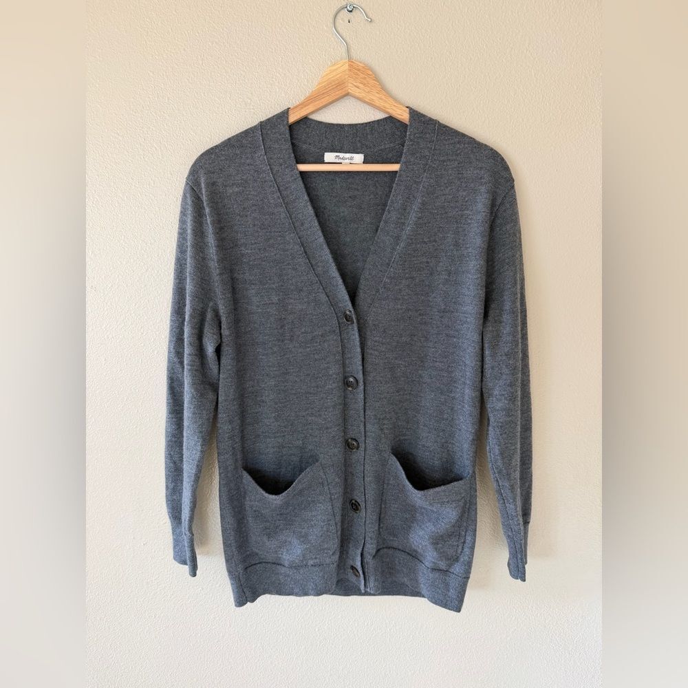 Madewell 100% Merino Wool Boyfriend Cardigan Charcoal Grey Sweater Size S